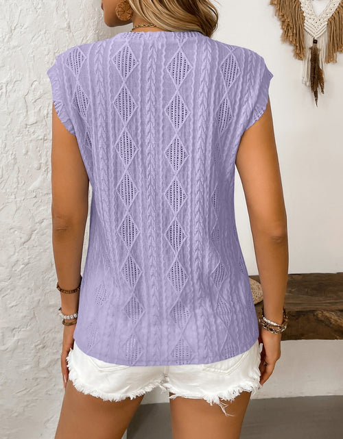 Load image into Gallery viewer, Eyelet Round Neck Cap Sleeve Top

