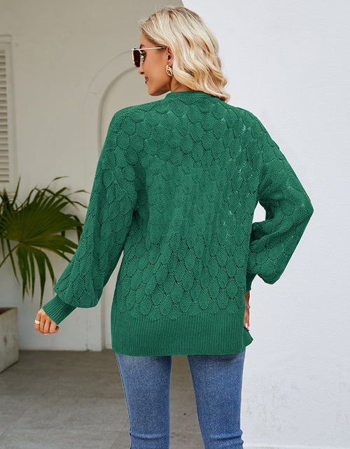 Load image into Gallery viewer, Openwork Open Front Lantern Sleeve Cardigan

