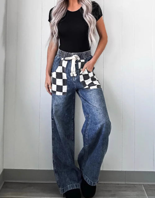 Load image into Gallery viewer, Checkered Wide Leg Jeans
