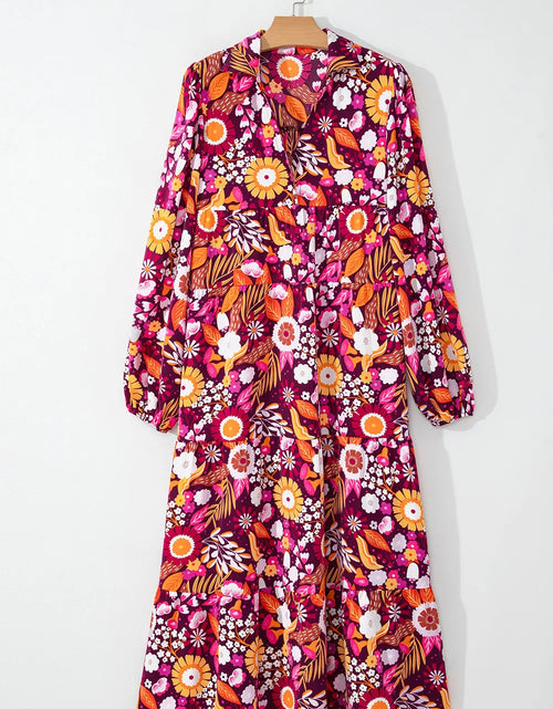 Load image into Gallery viewer, Printed Johnny Collar Long Sleeve Midi Dress
