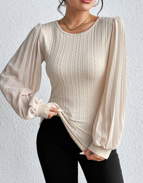 Load image into Gallery viewer, Honey Pleated Puff Sleeve Round Neck Blouse
