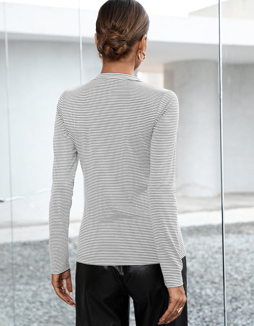 Load image into Gallery viewer, Ivy Lane Striped Buttoned V-Neck Long Sleeve Top
