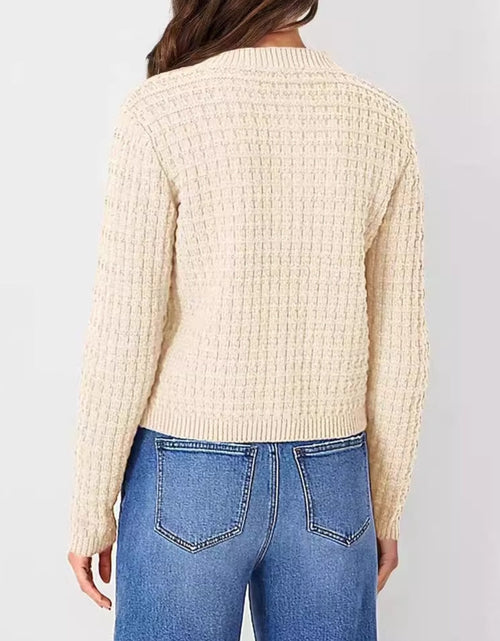 Load image into Gallery viewer, Button Up Round Neck Long Sleeve Cardigan
