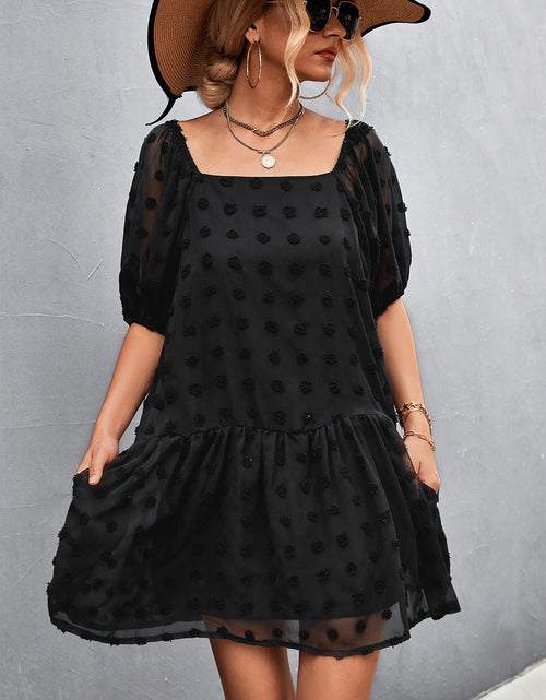 Load image into Gallery viewer, Swiss Dot Square Neck Half Balloon Sleeve Dress
