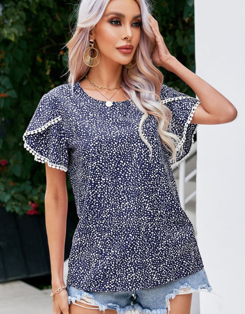 Load image into Gallery viewer, Printed Pom Pom Detail Petal Sleeve Blouse
