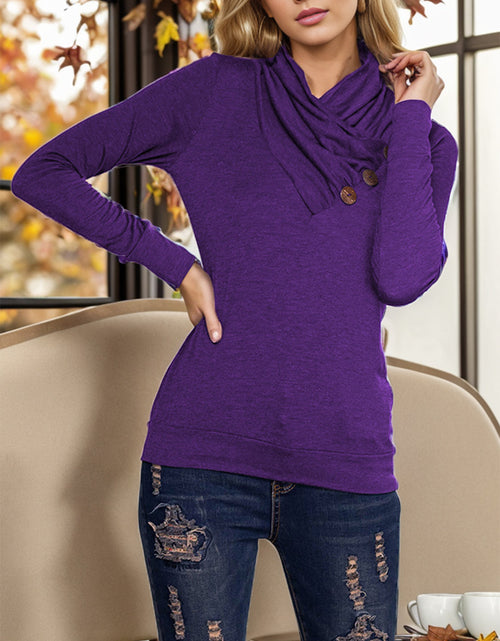 Load image into Gallery viewer, Shiny Buttoned Mock Neck Long Sleeve Blouse
