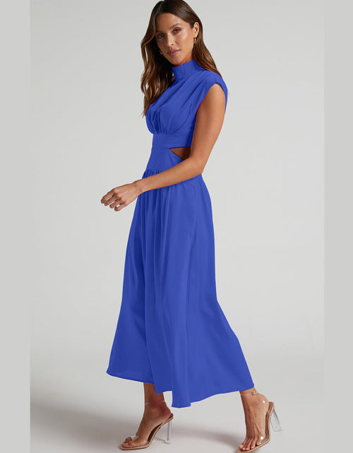 Load image into Gallery viewer, Cutout Mock Neck Sleeveless Ruched Dress
