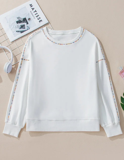 Load image into Gallery viewer, Rainbow Trim Round Neck Long Sleeve Sweatshirt
