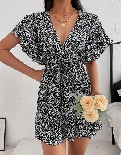Load image into Gallery viewer, Cutout Ditsy Floral Surplice Flounce Sleeve Dress
