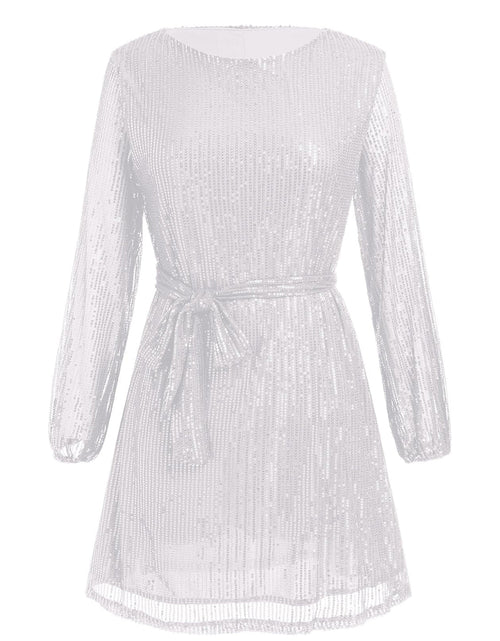 Load image into Gallery viewer, Sequin Tie Waist Long Sleeve Mini Dress
