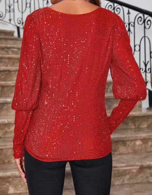 Load image into Gallery viewer, Sequin Boat Neck Long Sleeve Top
