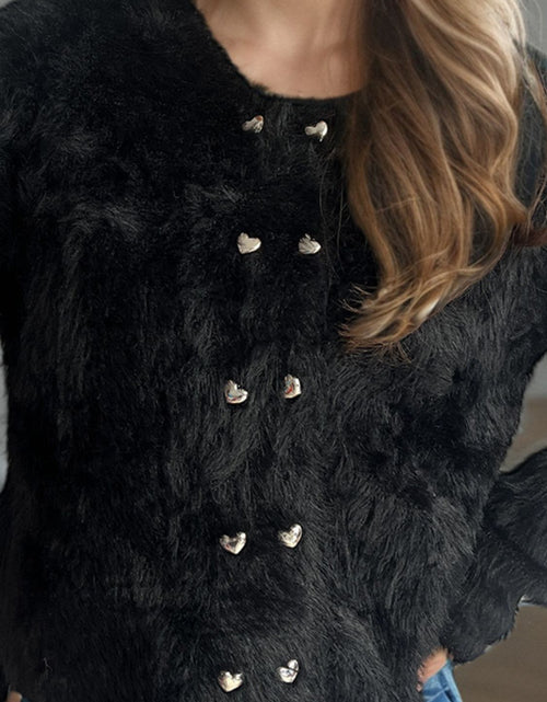 Load image into Gallery viewer, Heart Button Round Neck Cardigan
