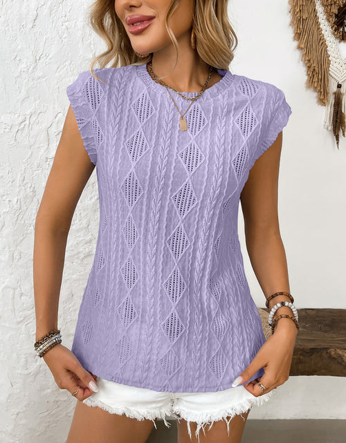 Load image into Gallery viewer, Eyelet Round Neck Cap Sleeve Top
