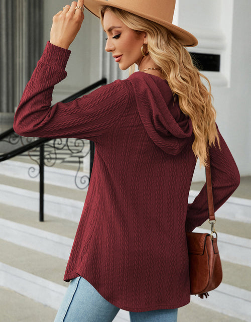 Load image into Gallery viewer, Decorative Button Drawstring Long Sleeve Hoodie
