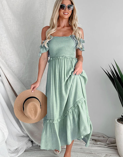Load image into Gallery viewer, Perfee Frill Smocked Off-Shoulder Ruffle Sleeve Dress
