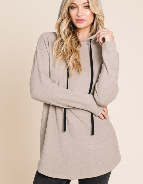 Load image into Gallery viewer, BOMBOM Contrast Drawstring Drop Shoulder Knit Hoodie
