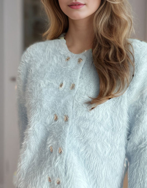 Load image into Gallery viewer, Heart Button Round Neck Cardigan
