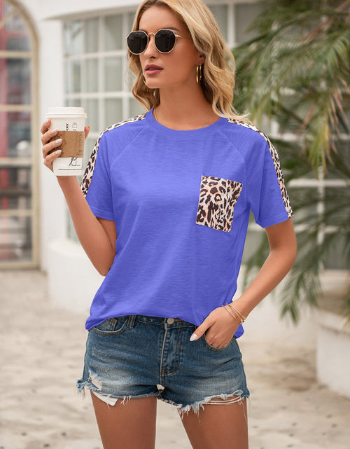 Load image into Gallery viewer, Ivy Lane Pocketed Leopard Round Neck Short Sleeve T-Shirt

