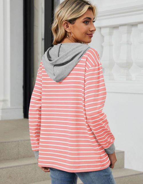 Load image into Gallery viewer, Drawstring Striped Long Sleeve Hoodie
