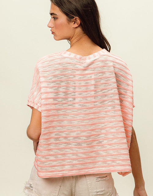 Load image into Gallery viewer, BiBi Braid Striped Short Sleeve Round Neck T-Shirt
