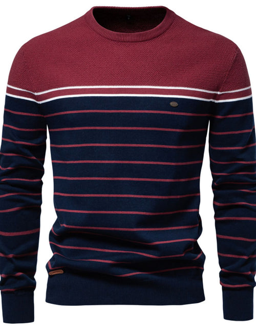 Load image into Gallery viewer, Men's Striped Round Neck Long Sleeve Sweater
