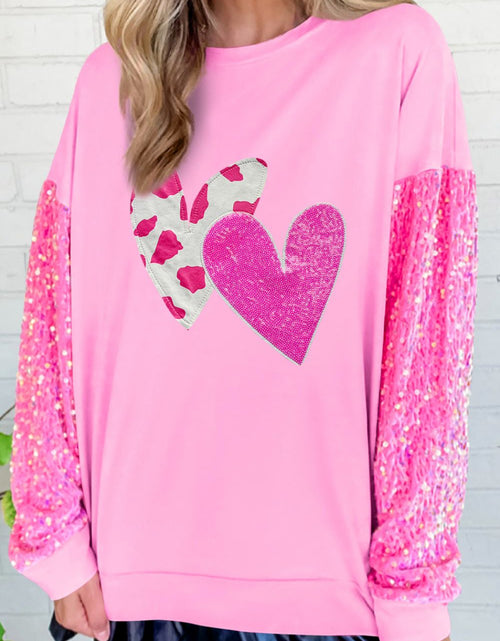 Load image into Gallery viewer, Valentine’s Day Sequin Heart Long Sleeve Sweatshirt

