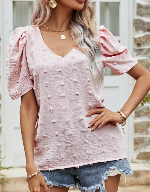 Load image into Gallery viewer, Swiss Dot Short Puff Sleeve Top
