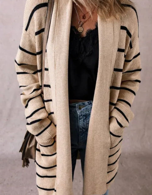 Load image into Gallery viewer, Striped Open Front Long Sleeve Cardigan
