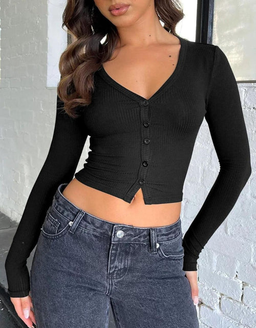 Load image into Gallery viewer, Buttoned V-Neck Long Sleeve T-Shirt
