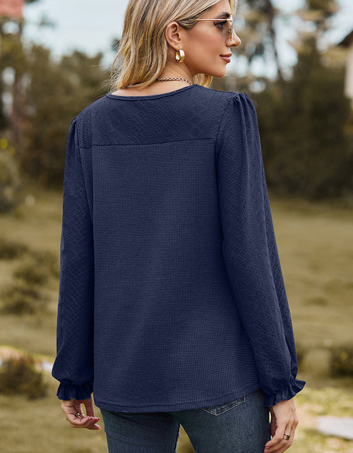 Load image into Gallery viewer, Eyelet Round Neck Flounce Sleeve T-Shirt
