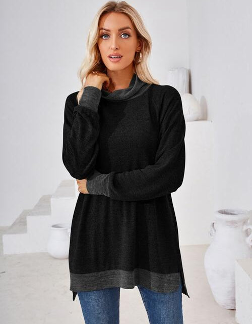 Load image into Gallery viewer, Contrast Mock Neck Long Sleeve T-Shirt
