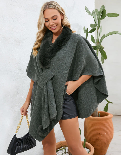 Load image into Gallery viewer, Fuzzy Trim Open Front Poncho
