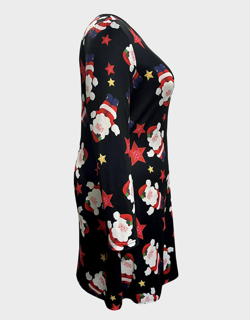 Load image into Gallery viewer, Plus Size Santa Printed Round Neck Dress
