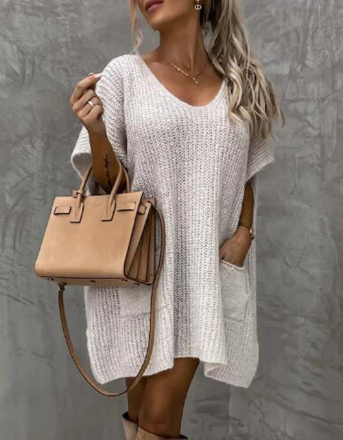 Load image into Gallery viewer, Short Sleeve Sweater Dress with Pockets
