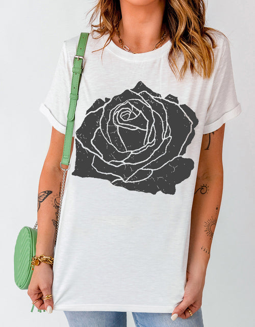 Load image into Gallery viewer, Rose Graphic Round Neck Short Sleeve T-Shirt
