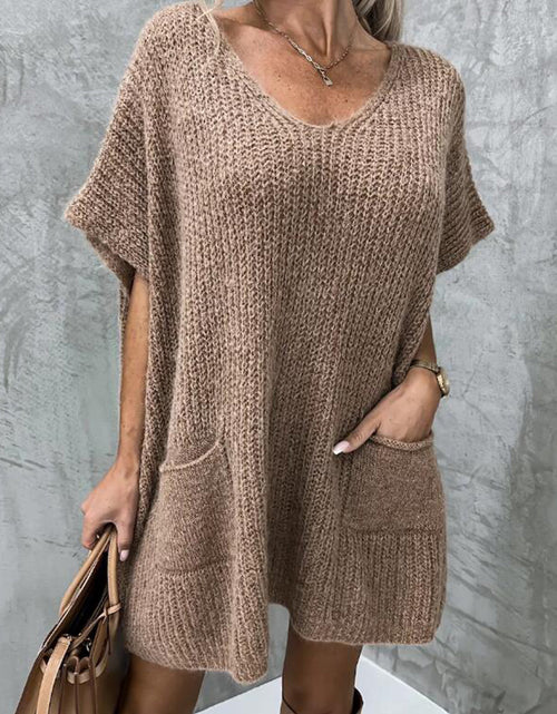 Load image into Gallery viewer, Short Sleeve Sweater Dress with Pockets

