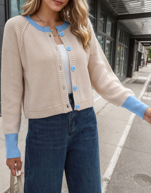 Load image into Gallery viewer, Contrast Button Up Long Sleeve Cardigan
