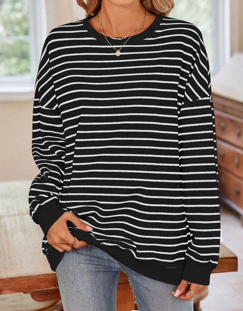 Load image into Gallery viewer, Lovelet Striped Round Neck Long Sleeve Sweatshirt
