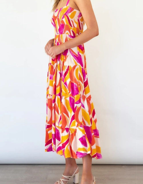 Load image into Gallery viewer, Printed Smocked Square Neck Tiered Sleeveless Dress
