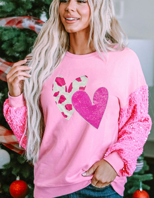 Load image into Gallery viewer, Valentine’s Day Sequin Heart Long Sleeve Sweatshirt
