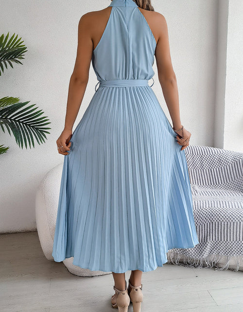 Load image into Gallery viewer, Grecian Neck Tie Waist Pleated Dress
