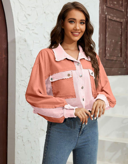 Load image into Gallery viewer, Color Block Crop Jacket with Pockets
