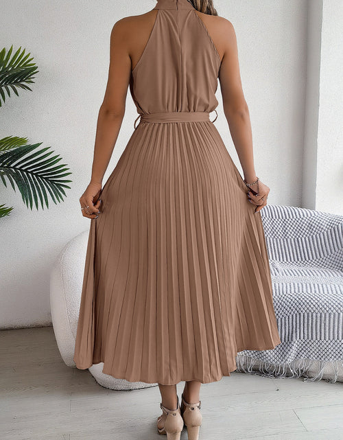 Load image into Gallery viewer, Grecian Neck Tie Waist Pleated Dress
