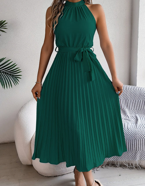 Load image into Gallery viewer, Grecian Neck Tie Waist Pleated Dress
