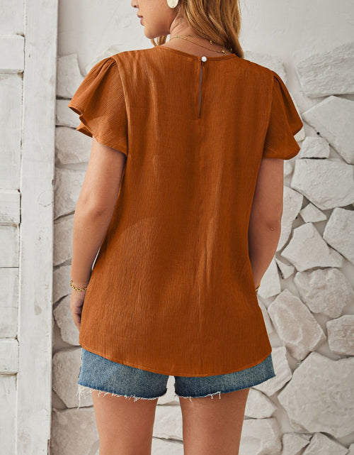 Load image into Gallery viewer, Round Neck Keyhole Cap Sleeve T-Shirt
