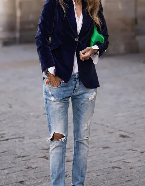 Load image into Gallery viewer, One Button Lapel Collar Long Sleeve Blazer
