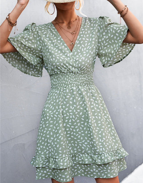Load image into Gallery viewer, Printed Smocked Waist Layered Surplice Dress
