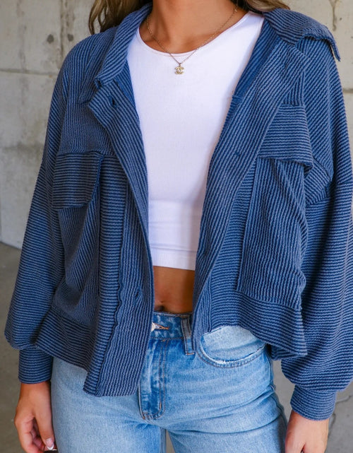 Load image into Gallery viewer, Ribbed Collared Neck Button Up Jacket
