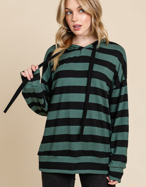 Load image into Gallery viewer, BOMBOM Drawstring Striped Dropped Shoulder Hoodie
