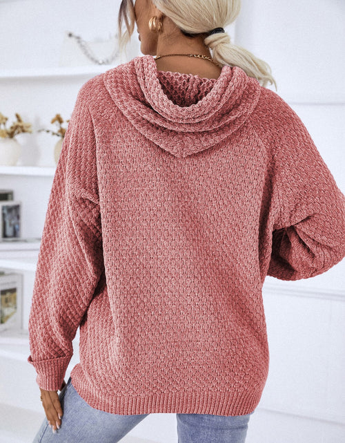 Load image into Gallery viewer, Texture Drawstring Long Sleeve Hooded Sweater
